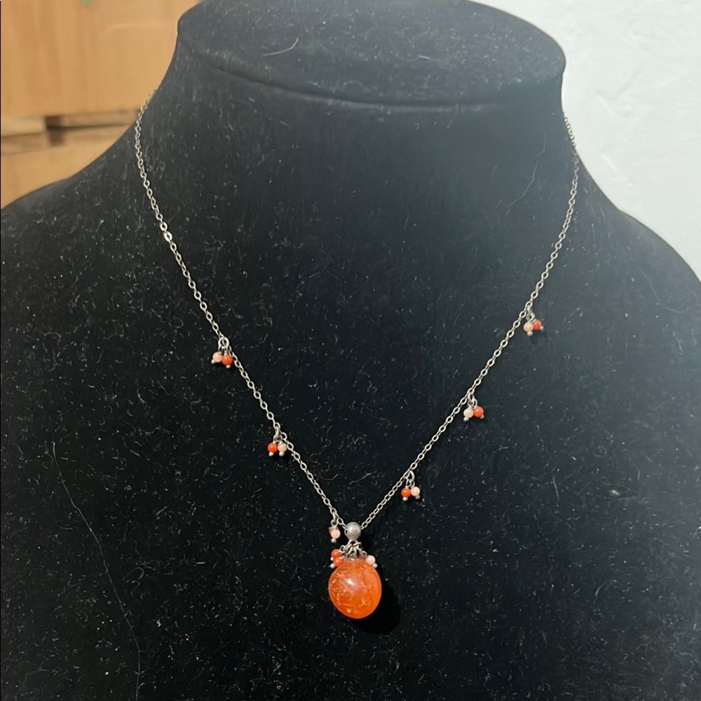 Stunning Vintage Dainty Sterling Carnelian Drop Necklace